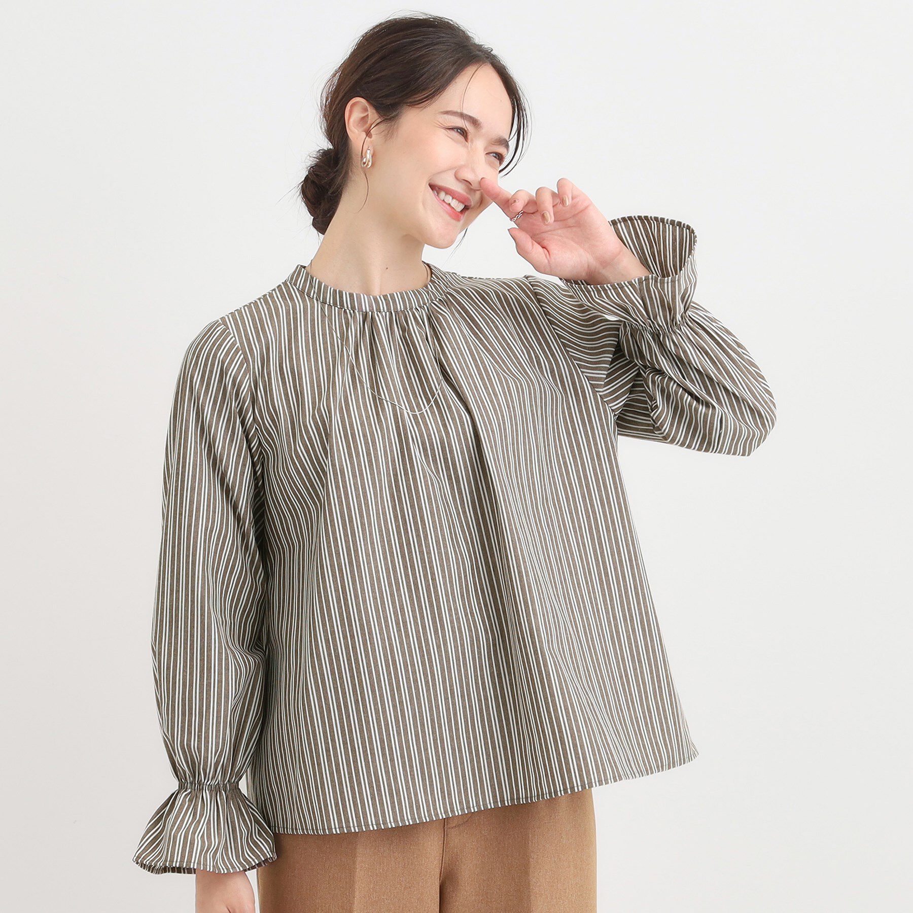 SHOO･LA･RUE「【S-LL】インせず着られるマルチストライプブラウス」|シャツ・ブラウス|