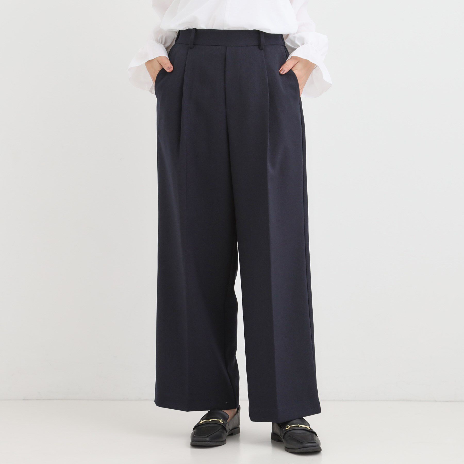 SHOO･LA･RUE「【洗濯機可/S-LL/セットアップ可】脚のラインをきれいに魅せる センタープレスワイドパンツ」|その他|