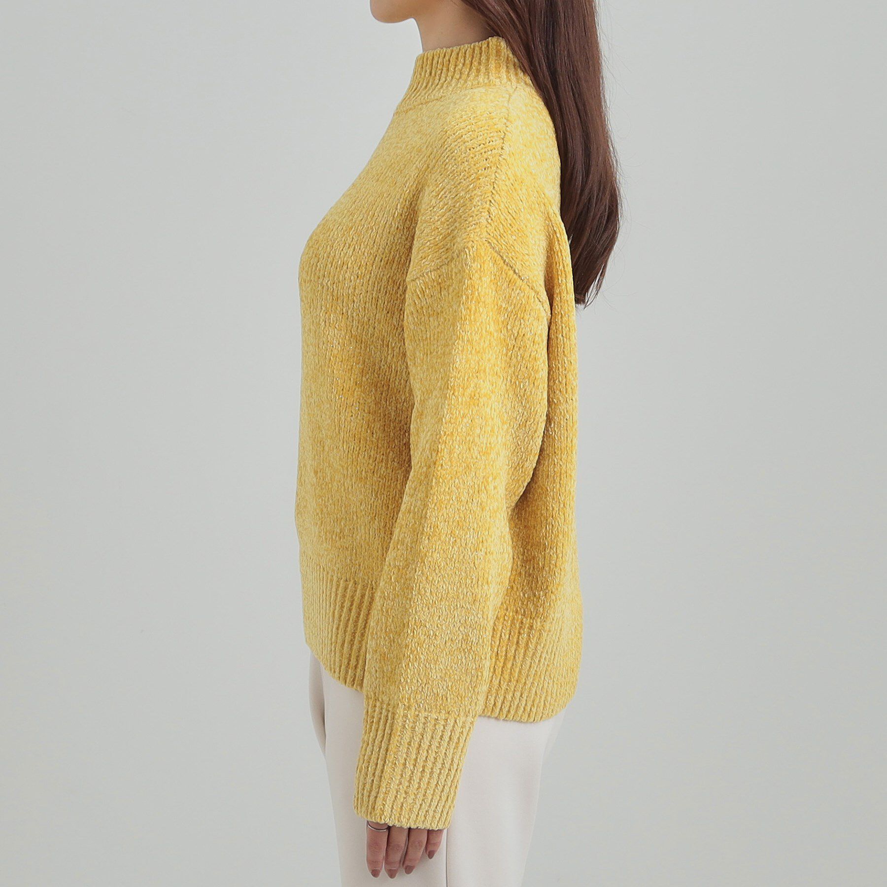 SHOO･LA･RUE「【S-LL】ほんのりラメで女性らしい ベロアモールモックネックニット」|ニット・セーター|