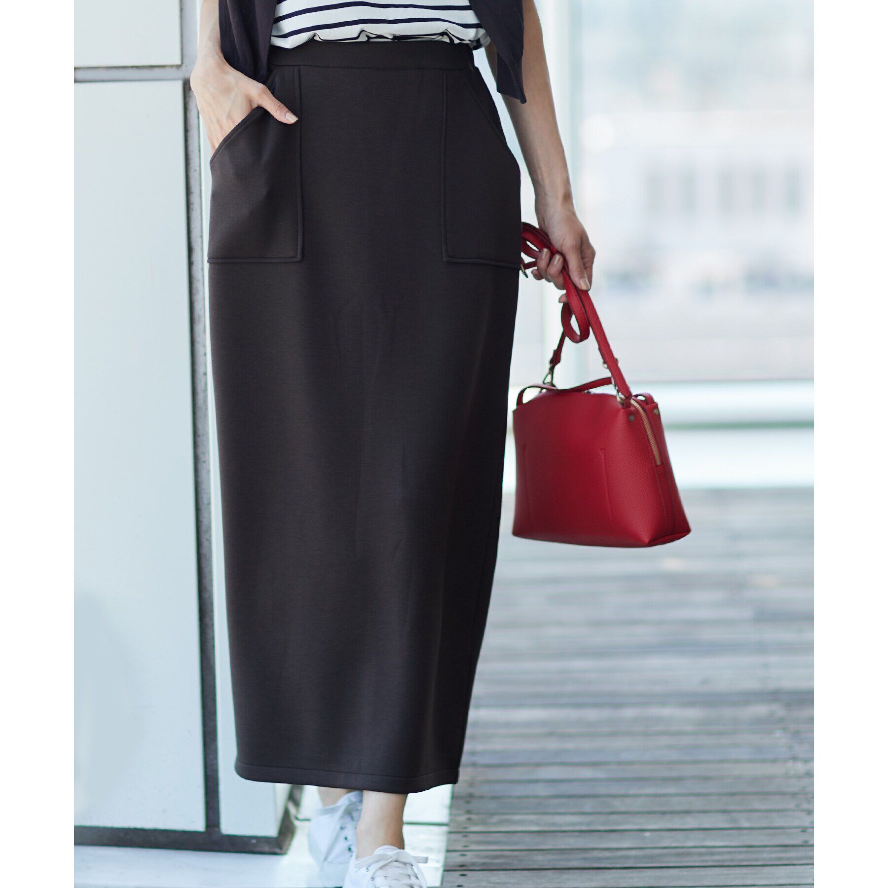 Dessin「【洗える】ダンボールジャージストレートスカート（XS～L）」|スカート|ブラウン(044)