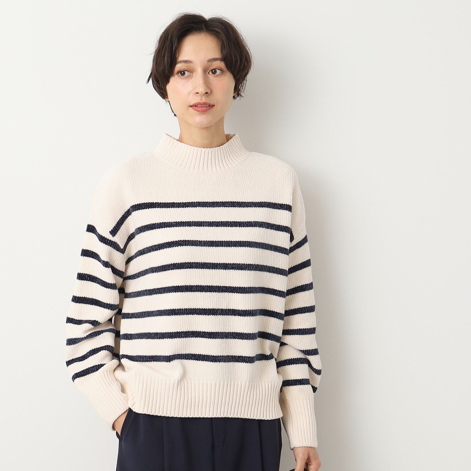 Dessin「【洗える・4サイズ展開・トレンド】ハイネックベロアモールニット（XS～L）」|ニット・セーター|