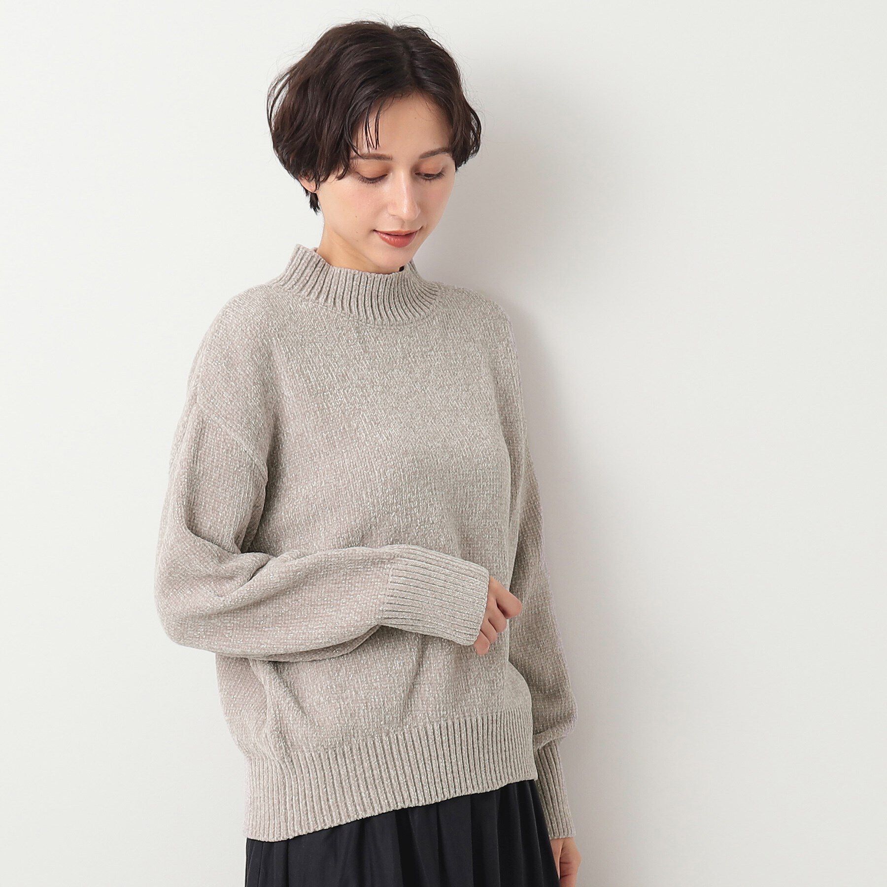 Dessin「【洗える・4サイズ展開・トレンド】ハイネックベロアモールニット（XS～L）」|ニット・セーター|
