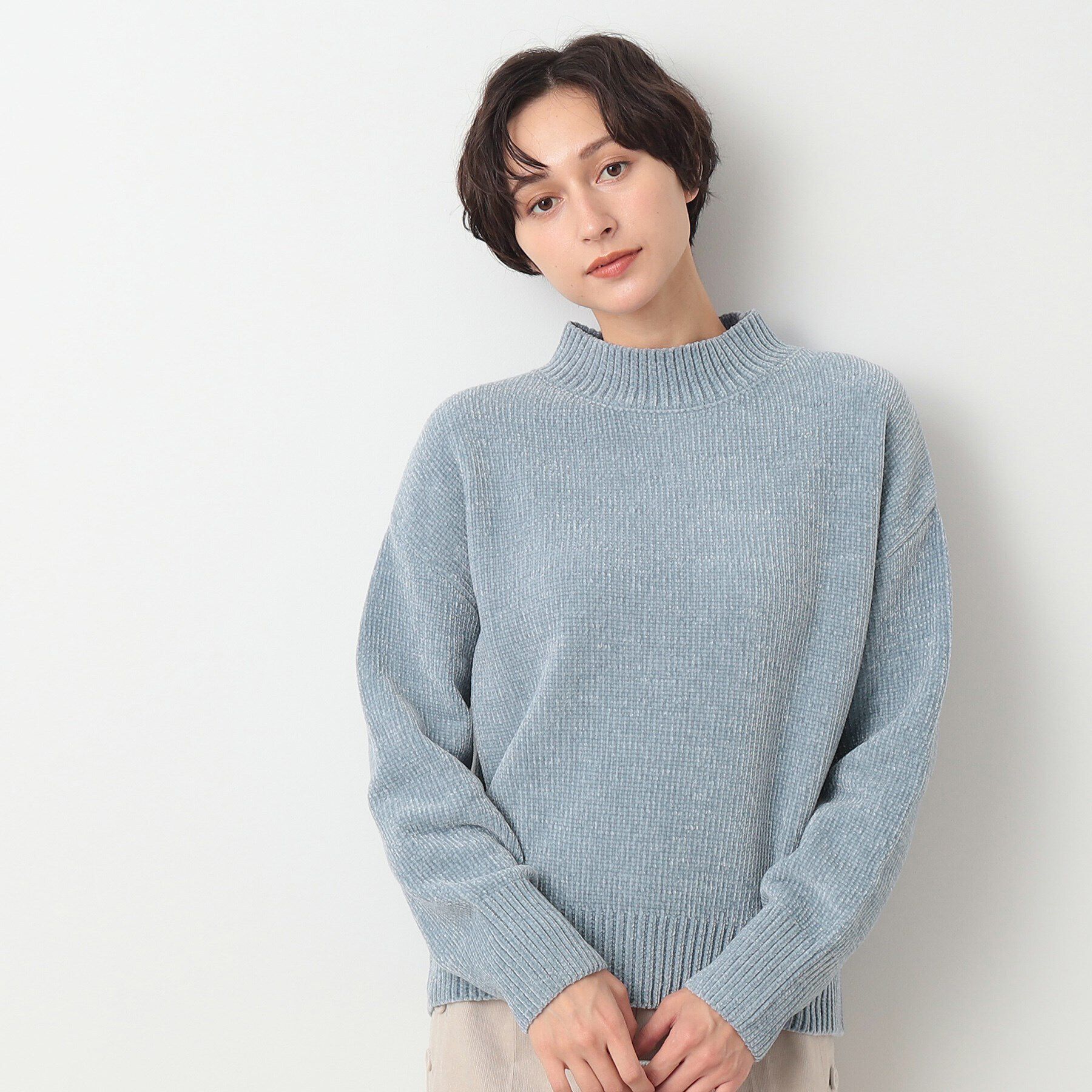 Dessin「【洗える・4サイズ展開・トレンド】ハイネックベロアモールニット（XS～L）」|ニット・セーター|