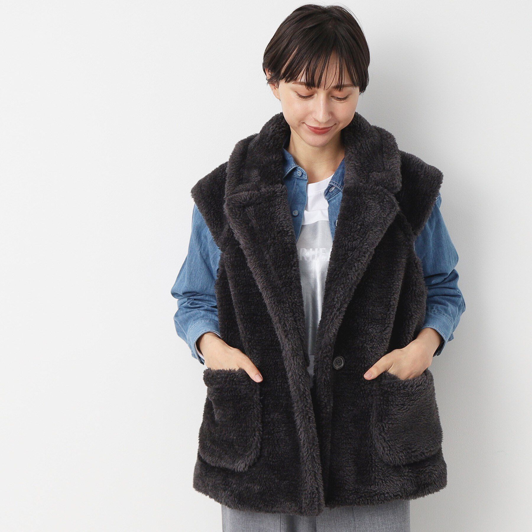 Dessin「ボアテーラーベスト」|ベスト・ジレ|チャコールグレー(0