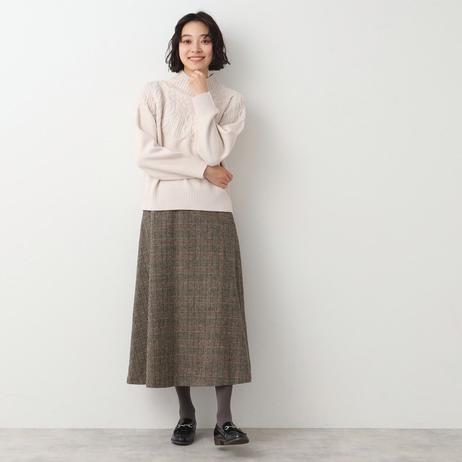 Dessin「【洗える・4サイズ展開】サイドボタン付きチェック柄フレアースカート（XS～L）」|スカート|