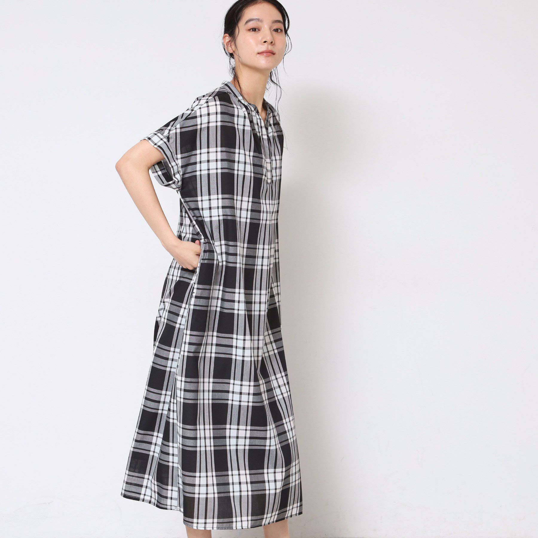 Dessin「【洗える】映えチェック柄スキッパ―ワンピース」|ワンピース|