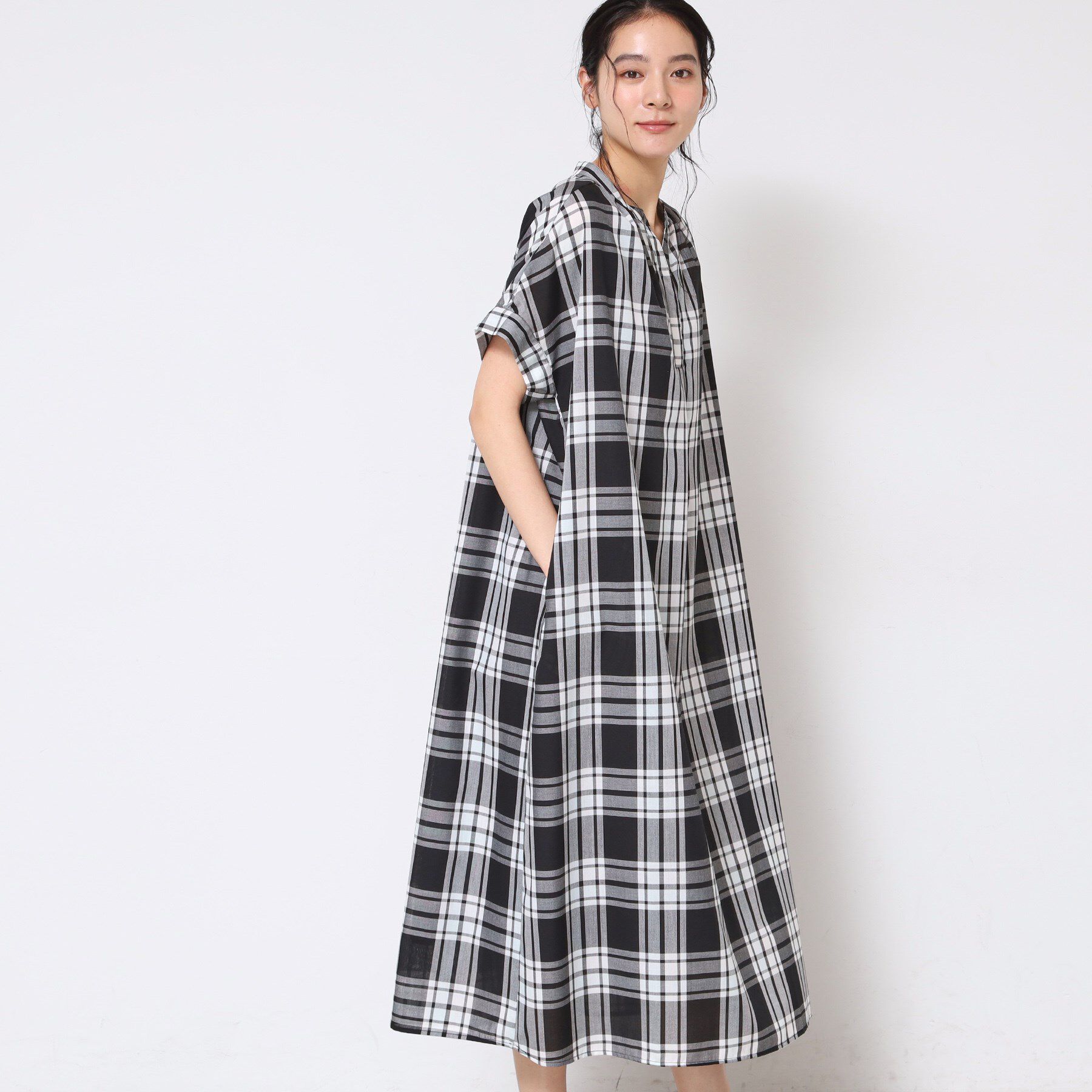 Dessin「【洗える】映えチェック柄スキッパ―ワンピース」|ワンピース|