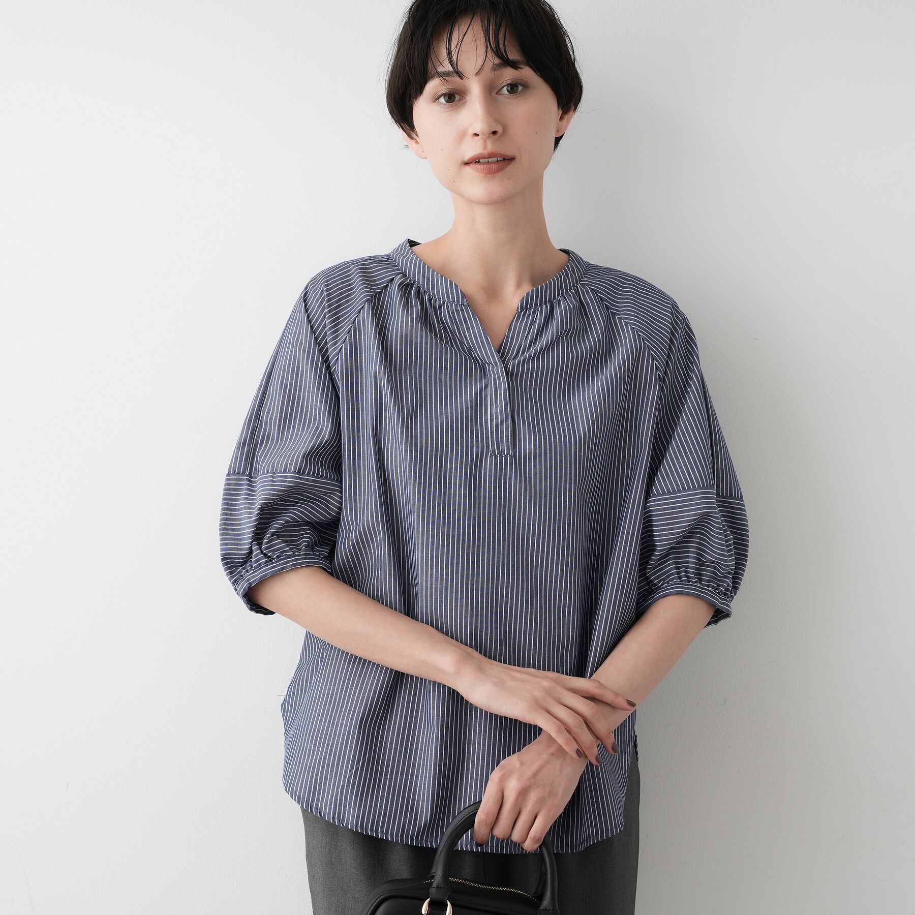 Dessin「【洗える/五分袖】ランタンスリーブスキッパーネックブラウス」|シャツ・ブラウス|