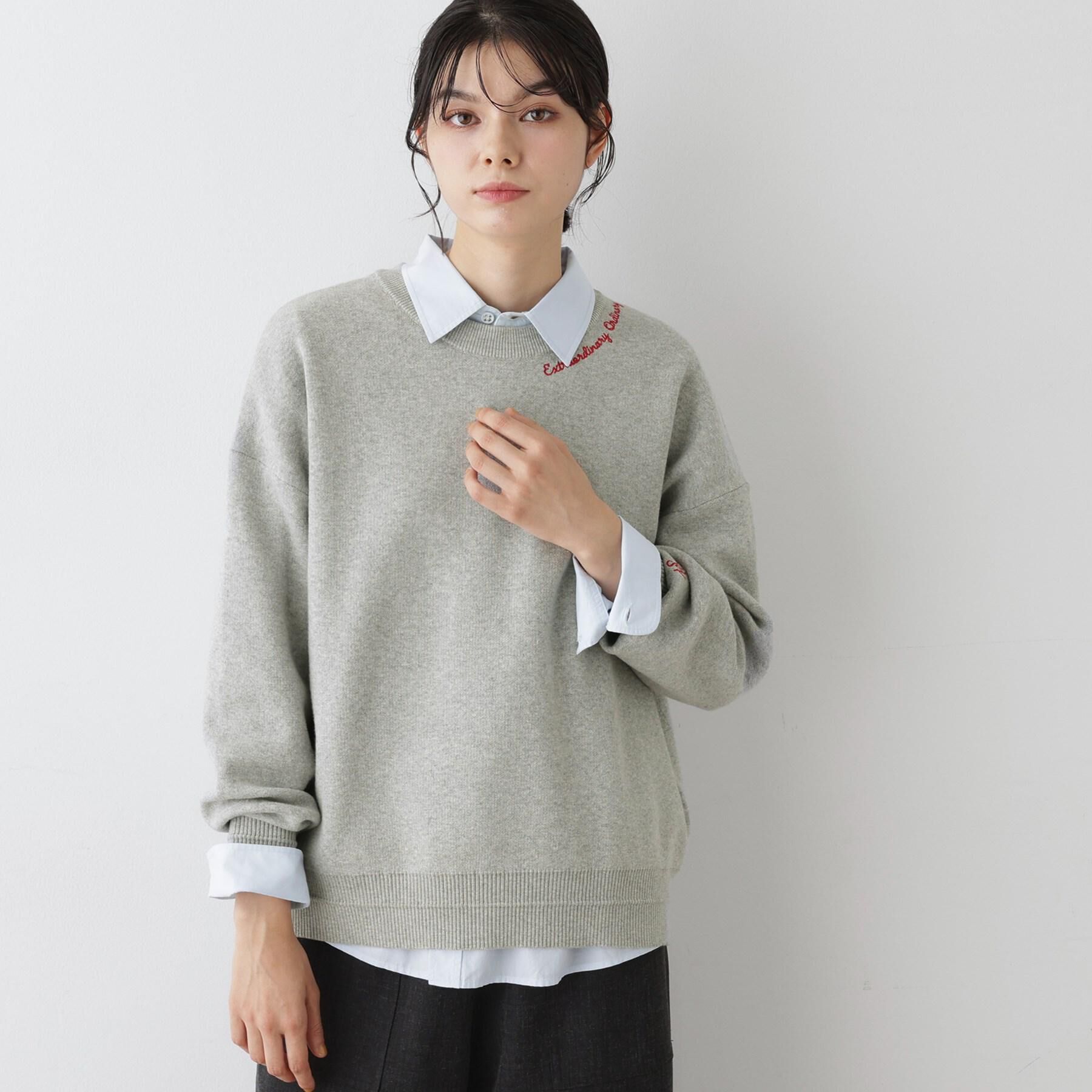 Dessin「【洗える】刺繍入りジャカードニット」|ニット・セーター|グレー(012)