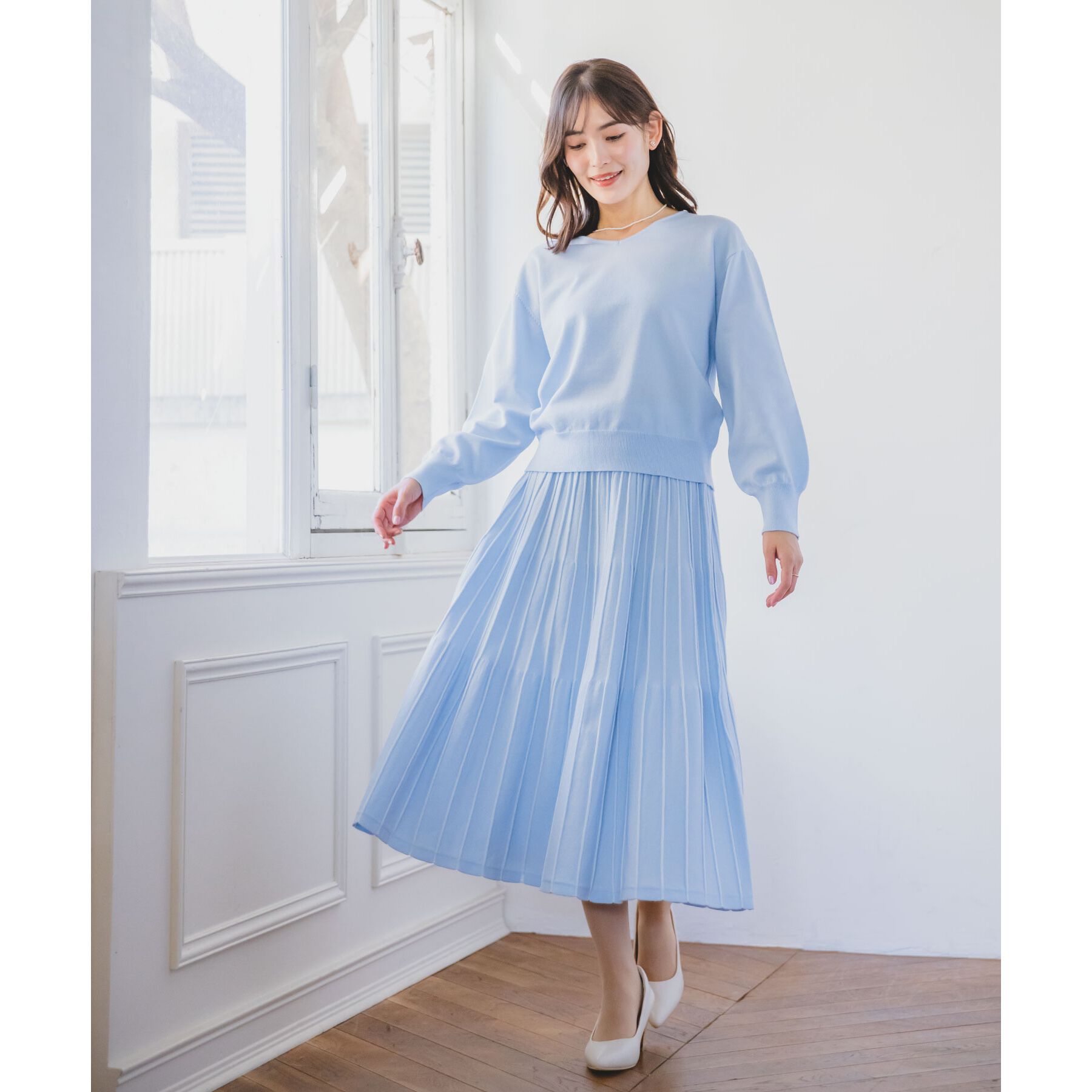 ITS&rsquo;DEMO「【通勤／手洗い可】Vネック&times;フレアスカートセットアップ」|スーツ|