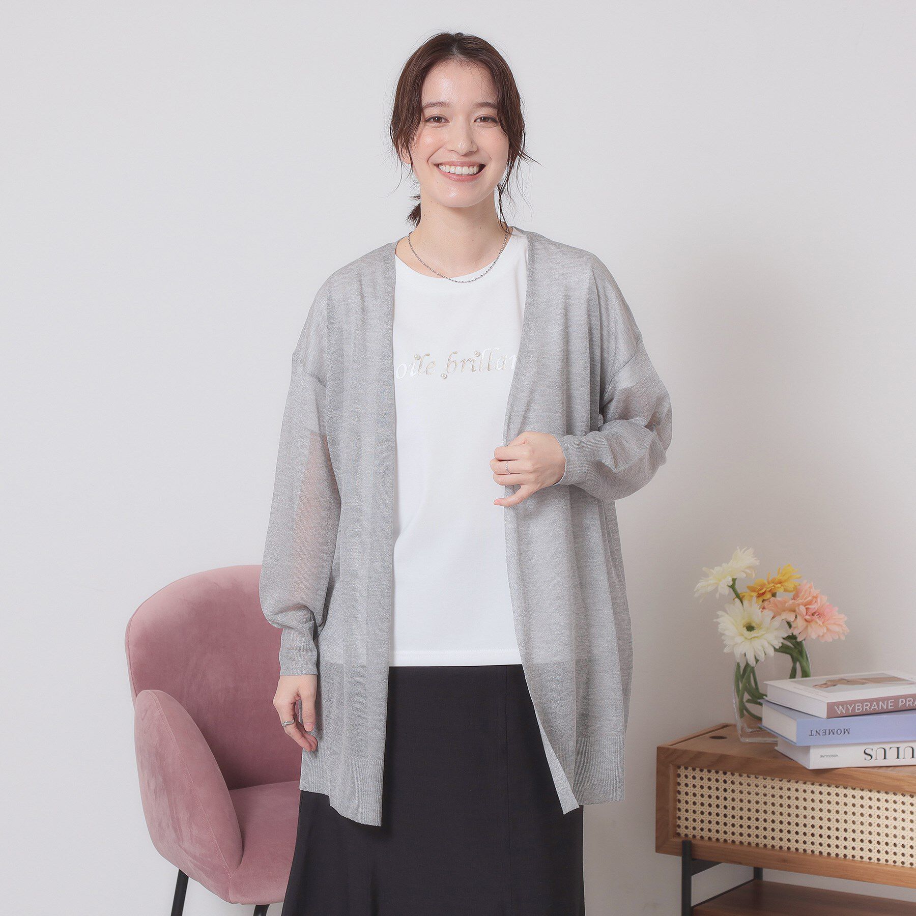 ITS&rsquo;DEMO「【定番人気／手洗い可】ラメ着流しカーデ」|カーディガン|ライトグレー(011