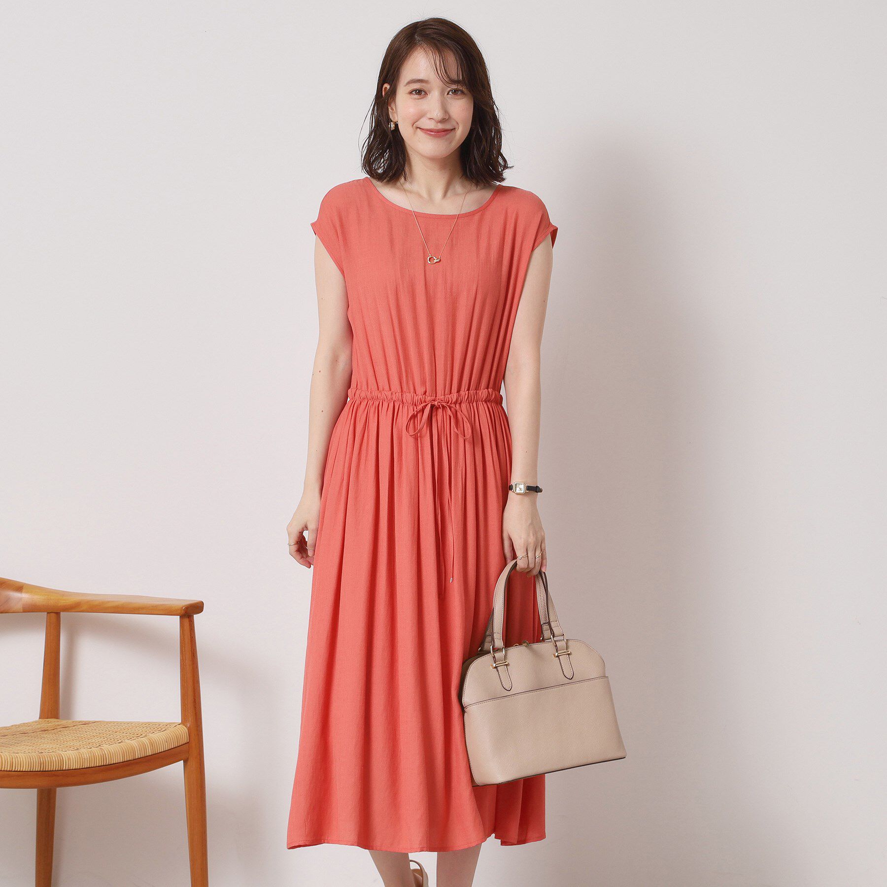 ITS&rsquo;DEMO「【さらりタッチ／手洗い可】強撚スラブブラウジングワンピース」|ワンピース|