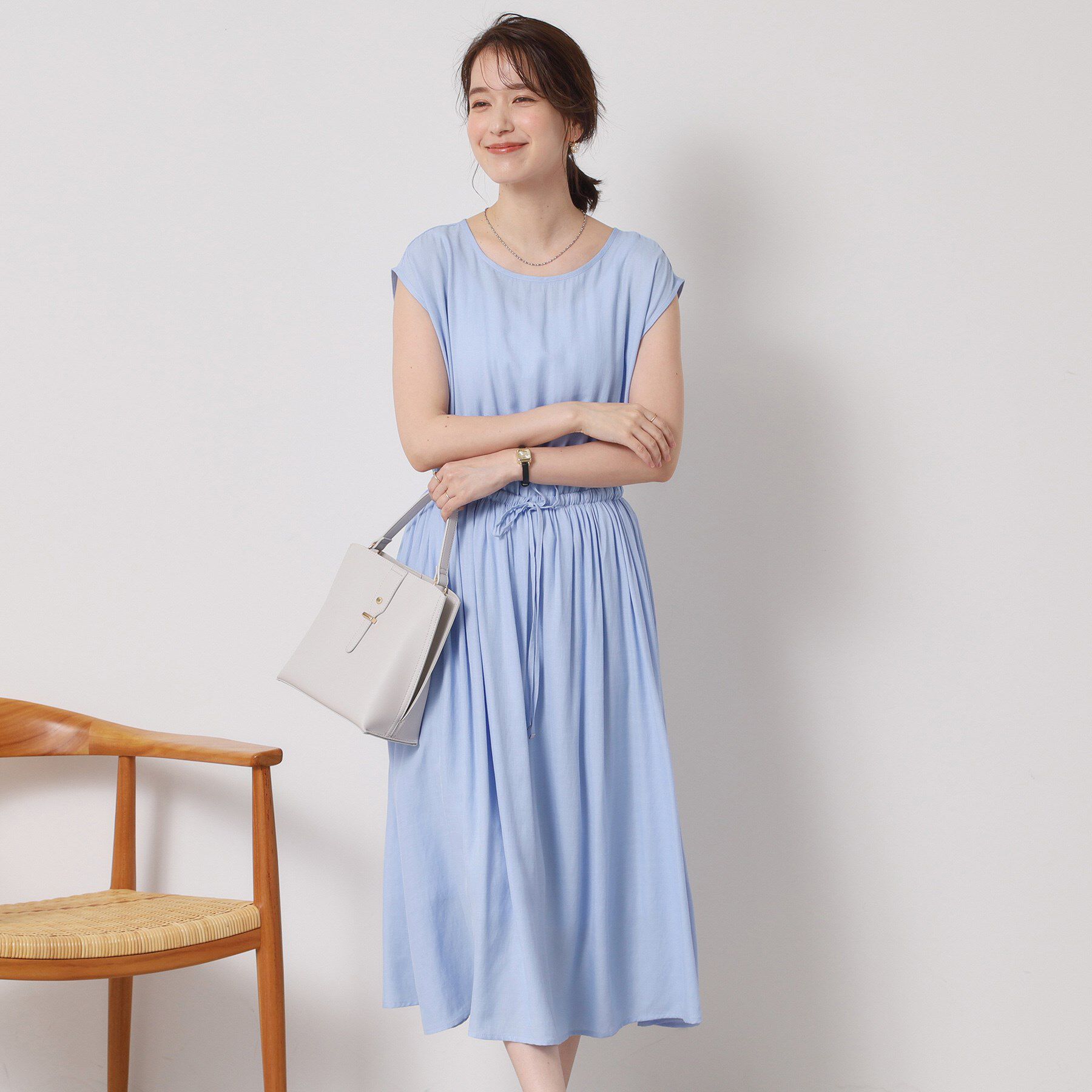 ITS&rsquo;DEMO「【さらりタッチ／手洗い可】強撚スラブブラウジングワンピース」|ワンピース|サックスブルー(09