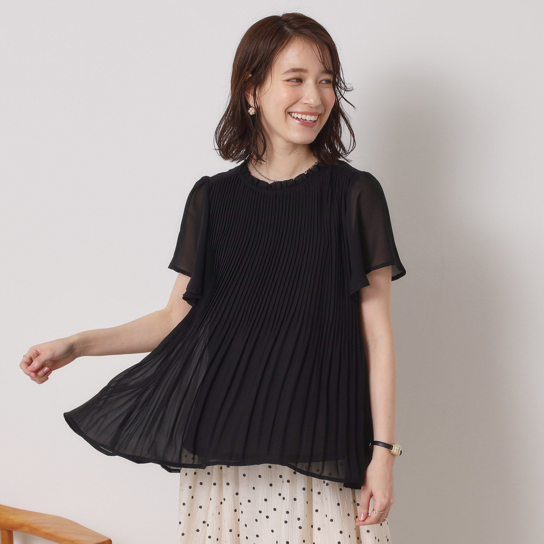ITS&rsquo;DEMO「【手洗い可】プリーツブラウス」|シャツ・ブラウス|ブラック(019)