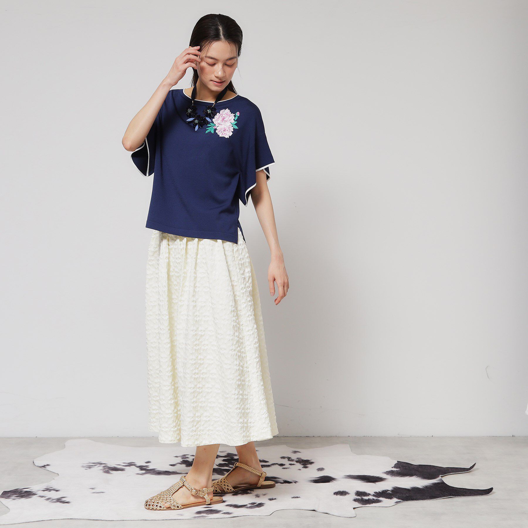 SunaUna「【花柄ジャカード／ふんわり】タックフレアスカート」|スカート|