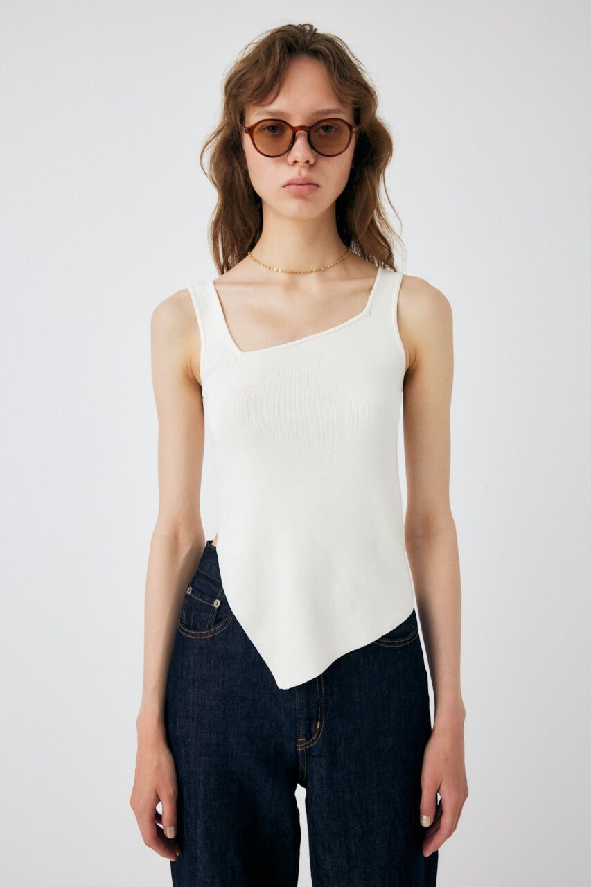 MOUSSY「ASYMMETRY HEM KNIT タンクトップ」|タンクトップ|O/WHT1