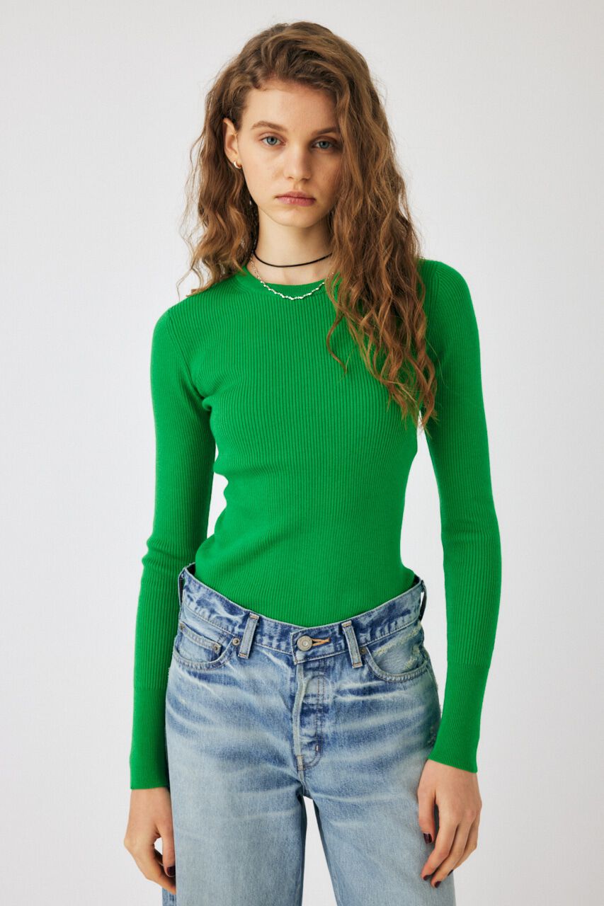 MOUSSY「WASHABLE CREWNECK ニット」|ニット・セーター|GRN