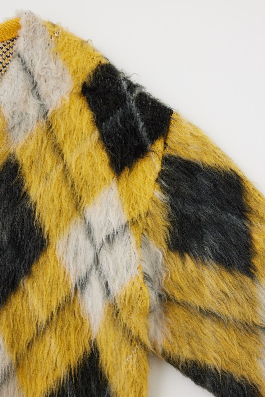 MOUSSY「SHAGGY KNIT ARGYLE カーディガン」|カーディガン|