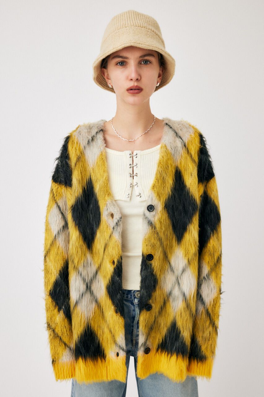 MOUSSY「SHAGGY KNIT ARGYLE カーディガン」|カーディガン|