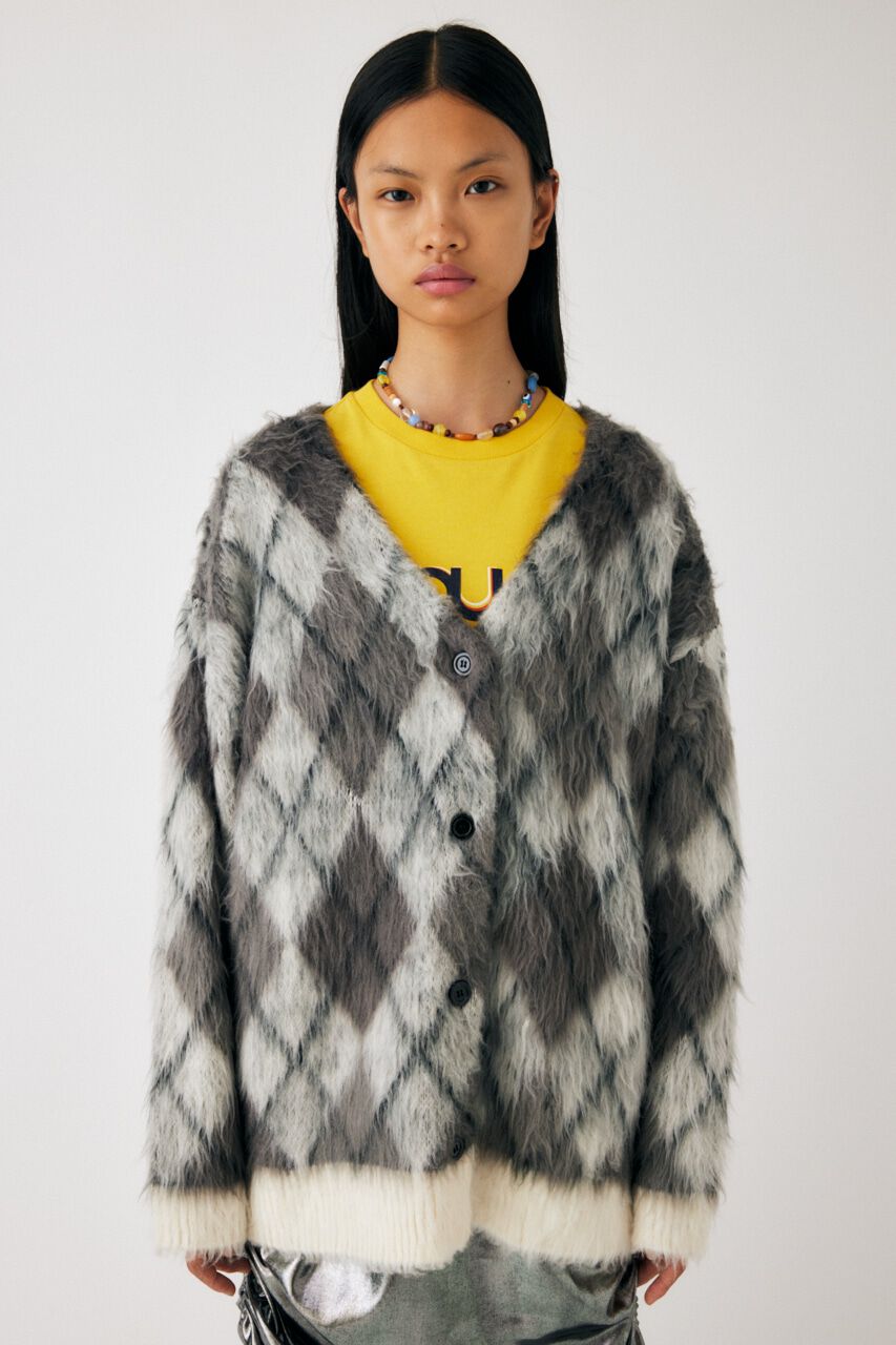 MOUSSY「SHAGGY KNIT ARGYLE カーディガン」|カーディガン|