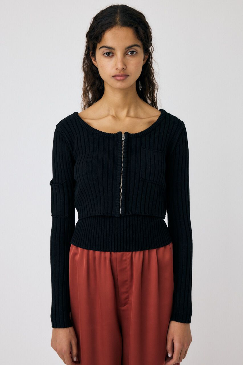 MOUSSY「ZIP UP RIB KNIT カーデ＆タンク」|ニット・セーター|BLK