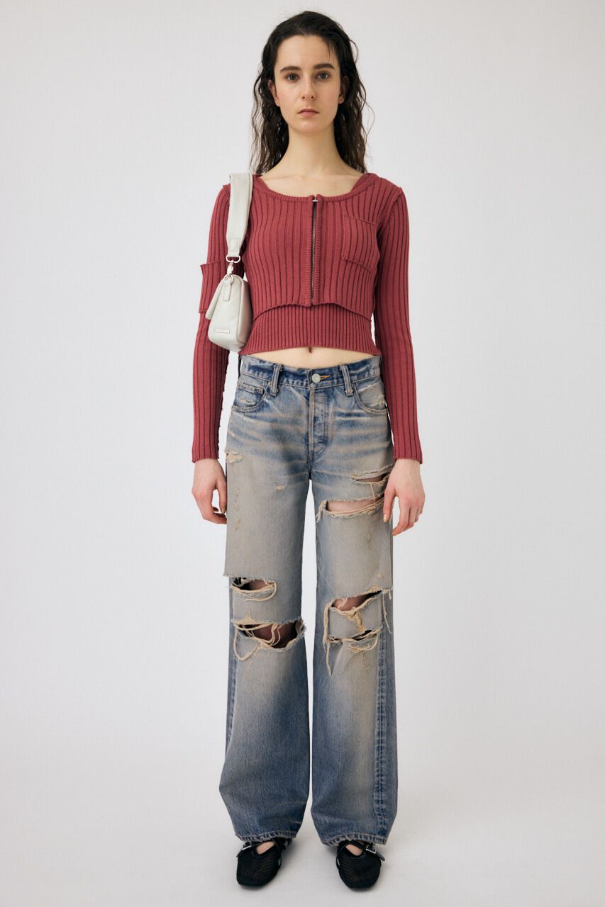 MOUSSY「ZIP UP RIB KNIT カーデ＆タンク」|ニット・セーター|PNK