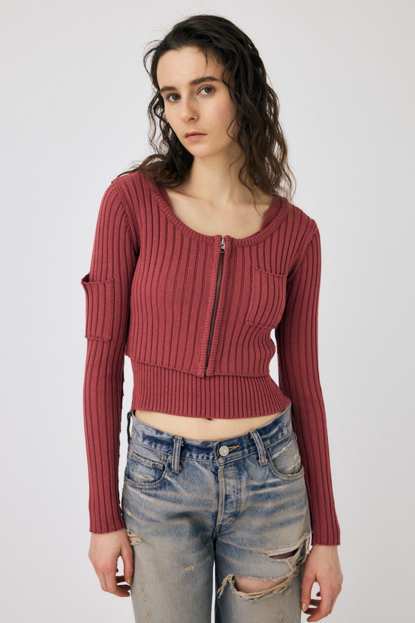 MOUSSY「ZIP UP RIB KNIT カーデ＆タンク」|ニット・セーター|