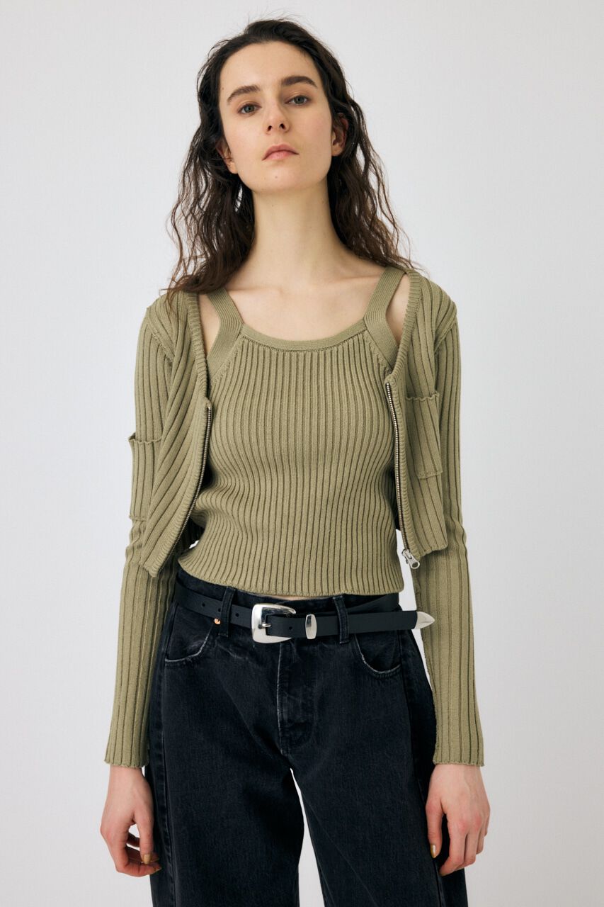 MOUSSY「ZIP UP RIB KNIT カーデ＆タンク」|ニット・セーター|