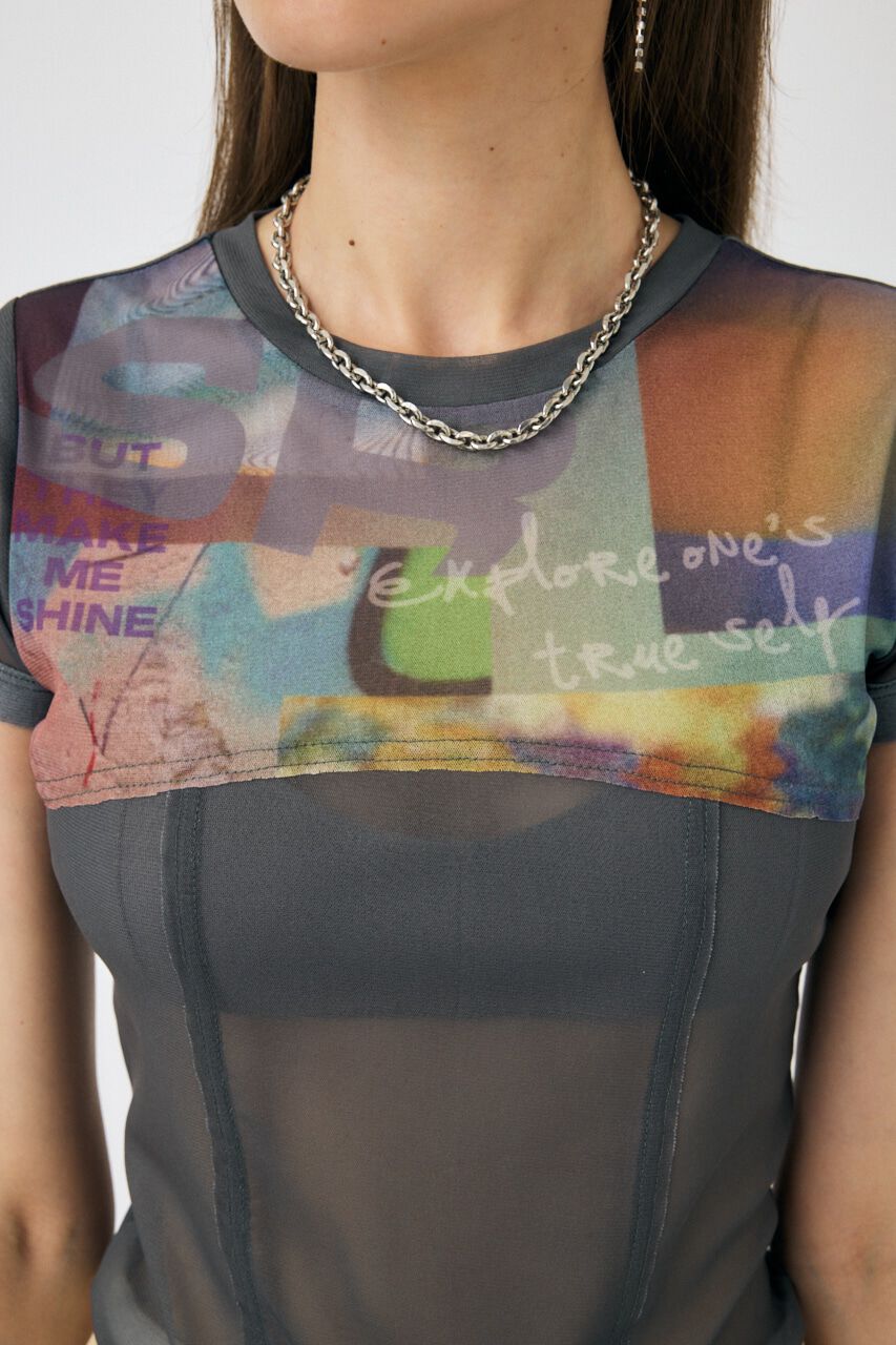 MOUSSY「SHEER SWITCHING プリントTシャツ」|Tシャツ・カットソー|