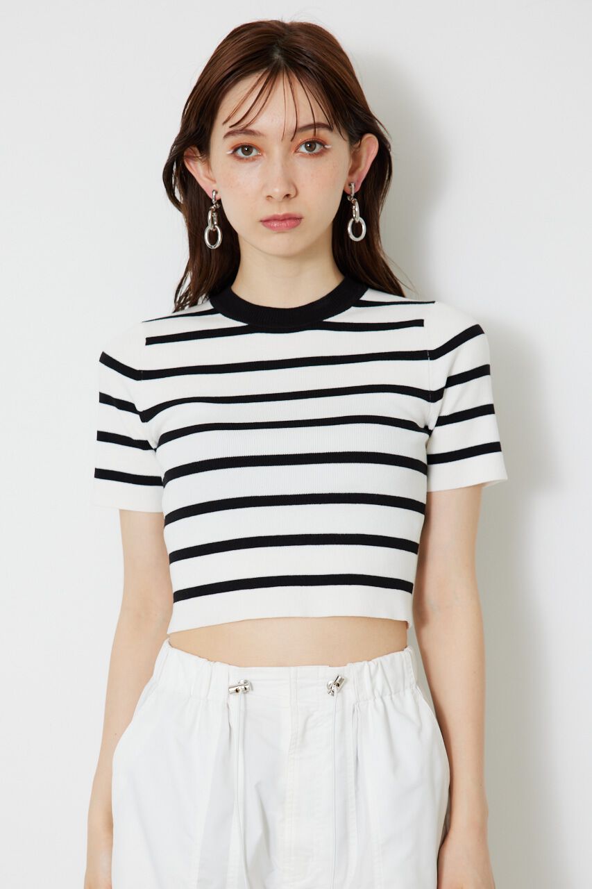 rienda「ボーダーショートKnit TOP」|ニット・セーター|