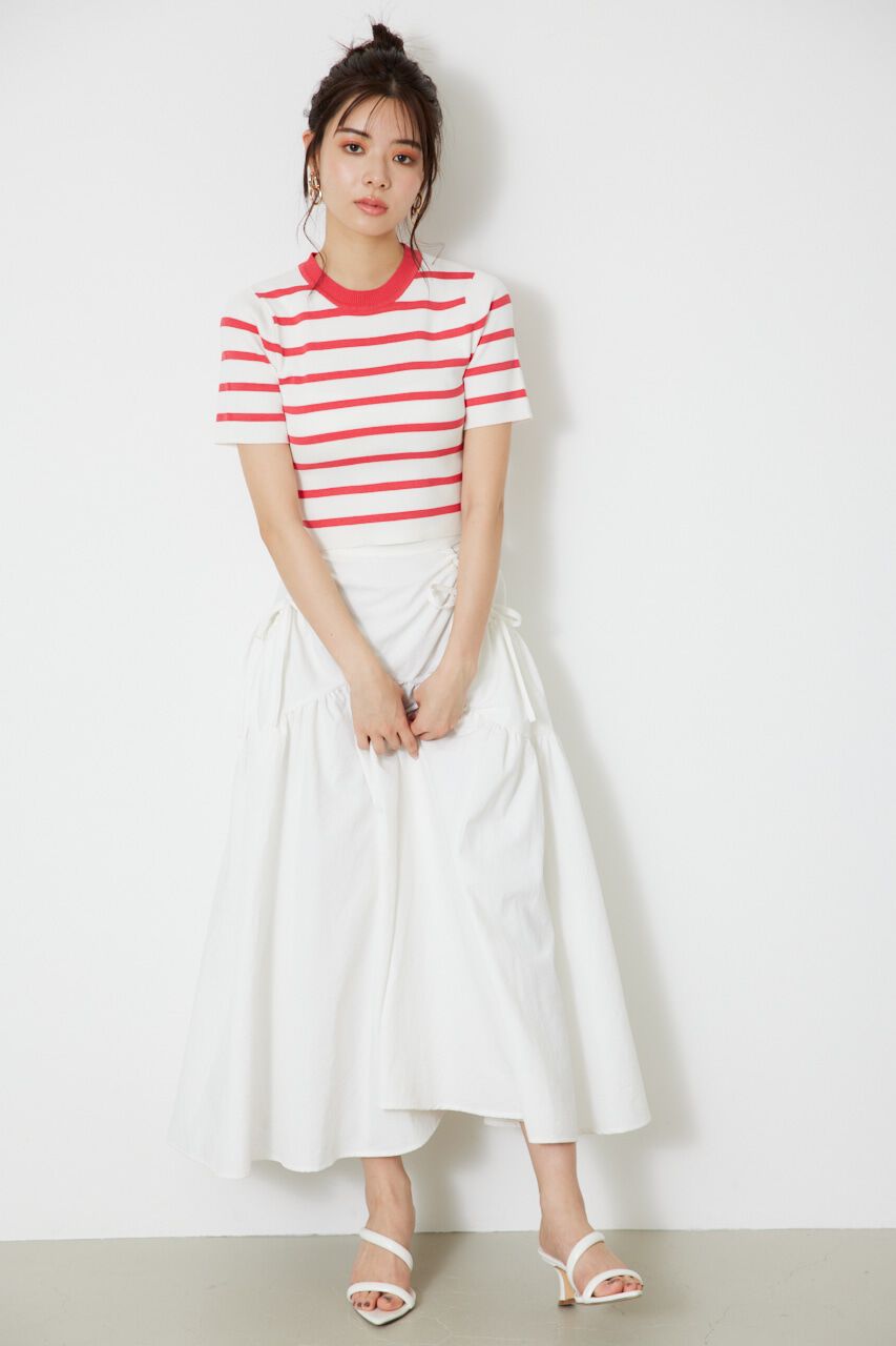 rienda「ボーダーショートKnit TOP」|ニット・セーター|