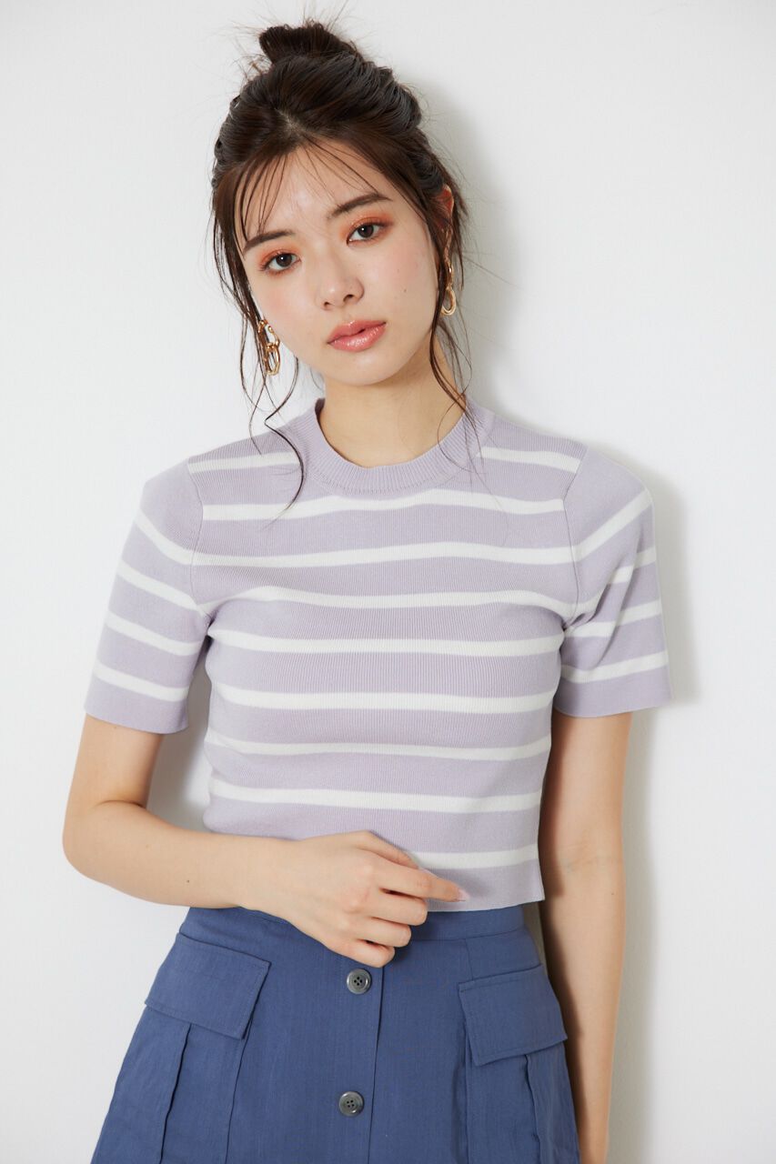 rienda「ボーダーショートKnit TOP」|ニット・セーター|L/BLU1