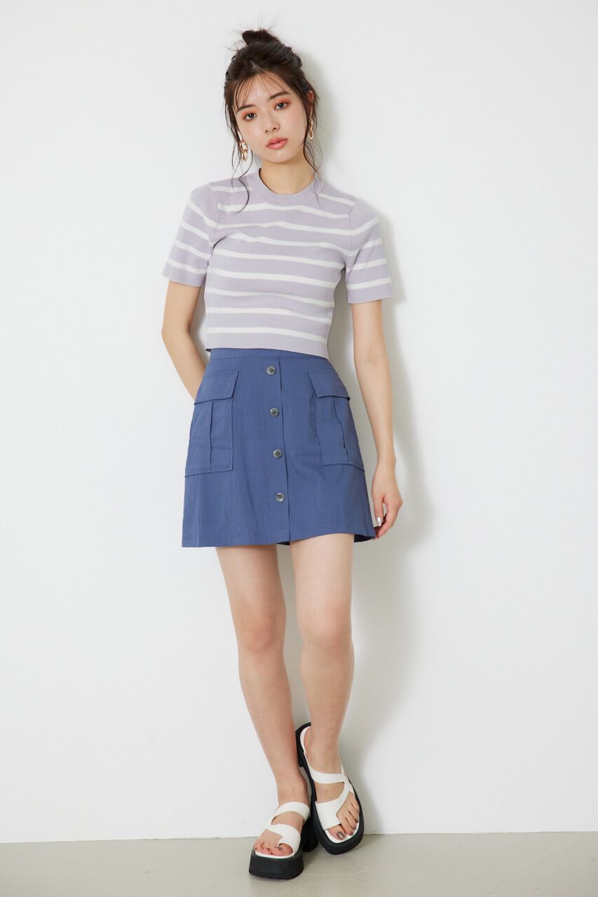 rienda「ボーダーショートKnit TOP」|ニット・セーター|