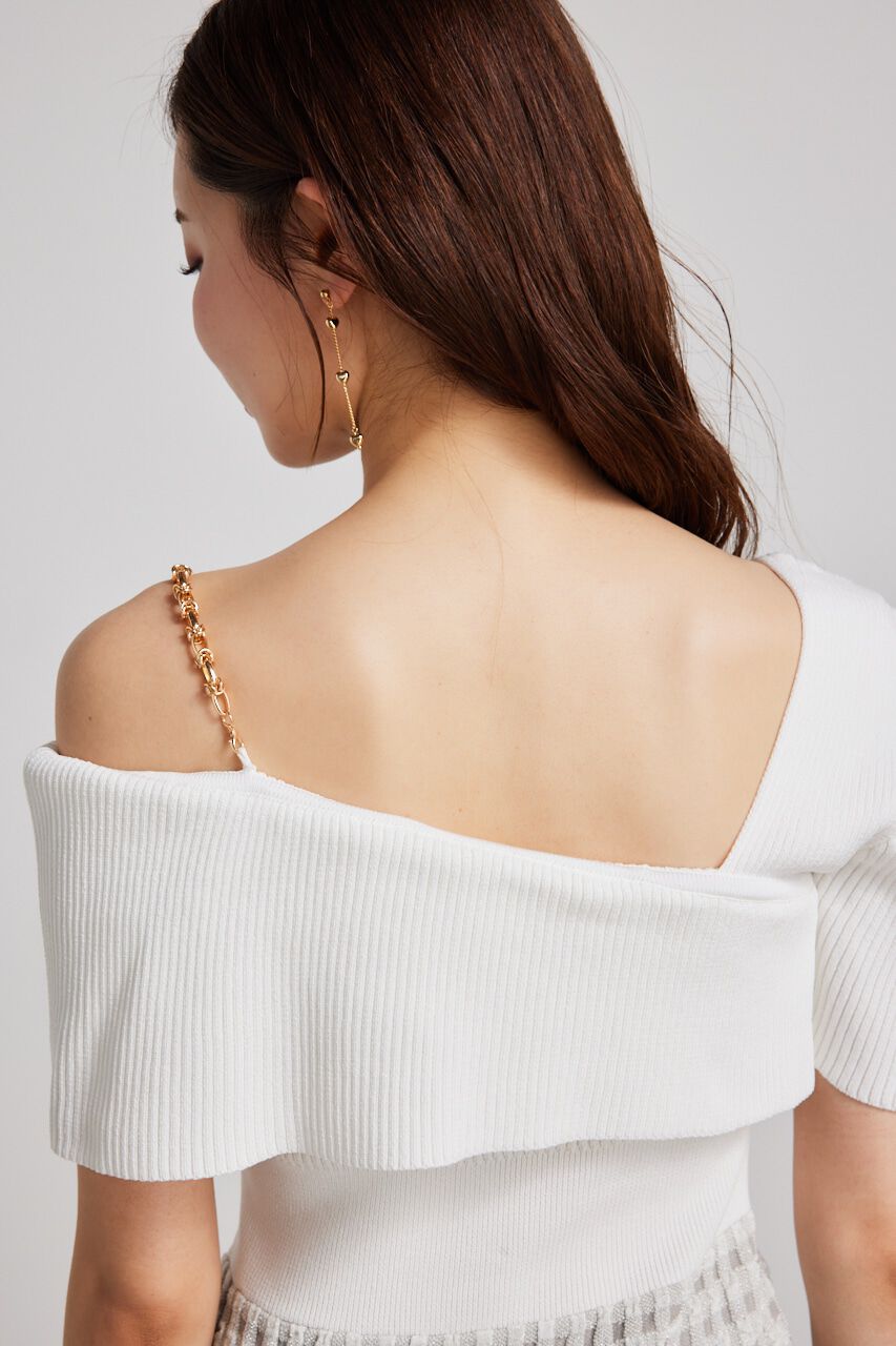 rienda「アシンメトリーツイードハーフKnit OP」|ワンピース|