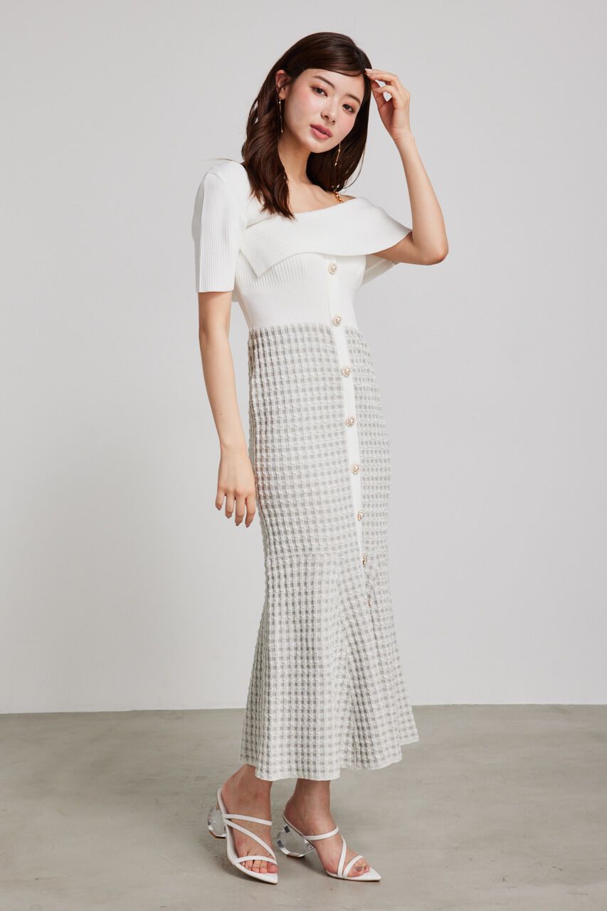 rienda「アシンメトリーツイードハーフKnit OP」|ワンピース|