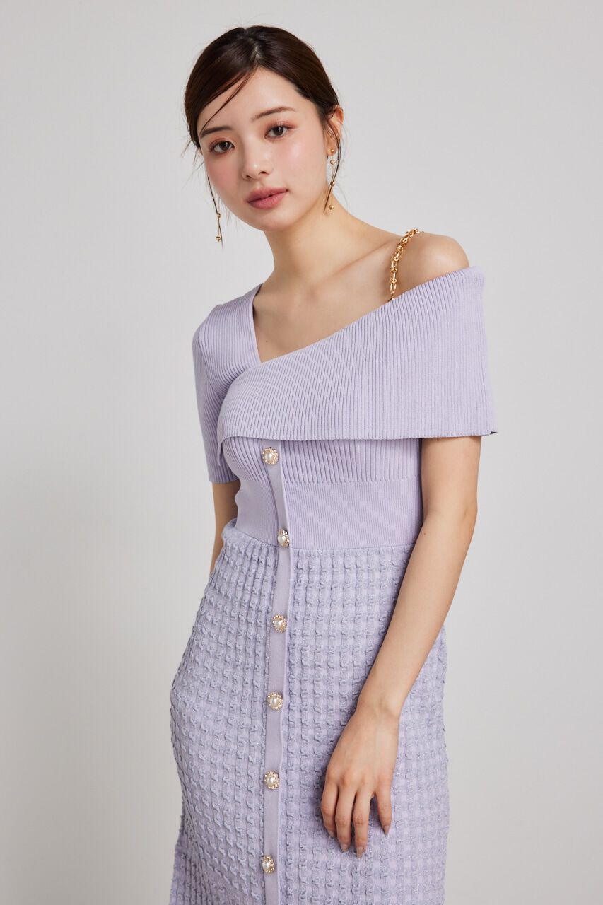 rienda「アシンメトリーツイードハーフKnit OP」|ワンピース|