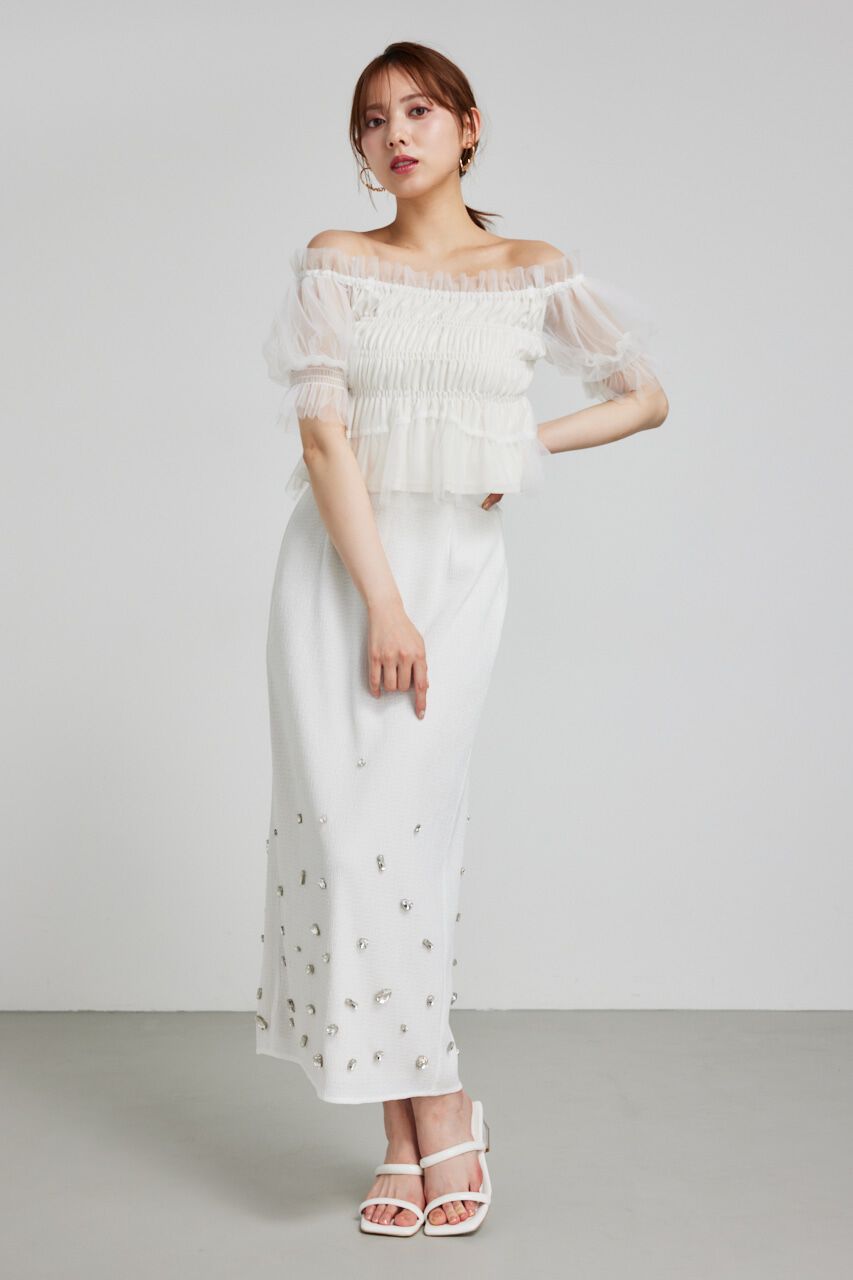 rienda「ビジューヘムJ/WタイトSK」|スカート|WHT