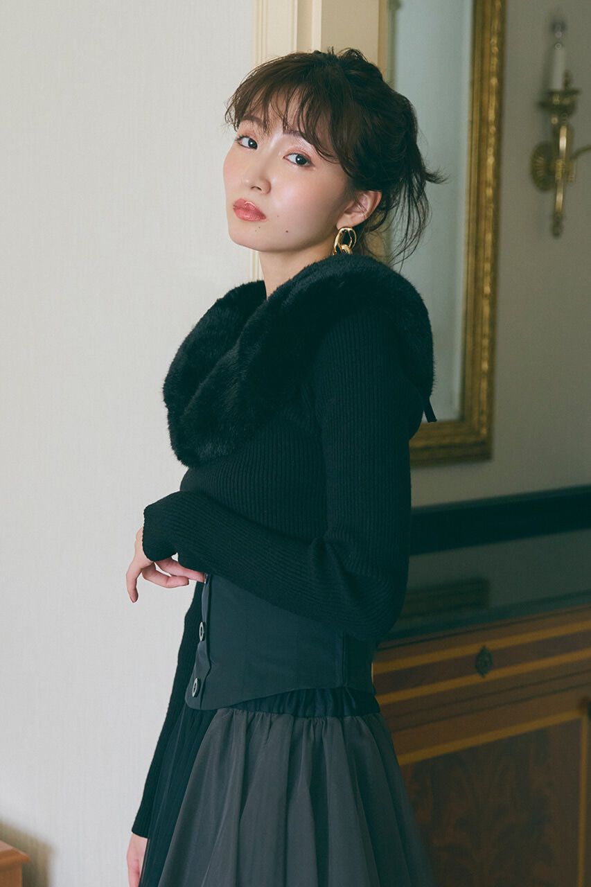 rienda「2WAYフェイクファーニット トップス」|ニット・セーター|BLK