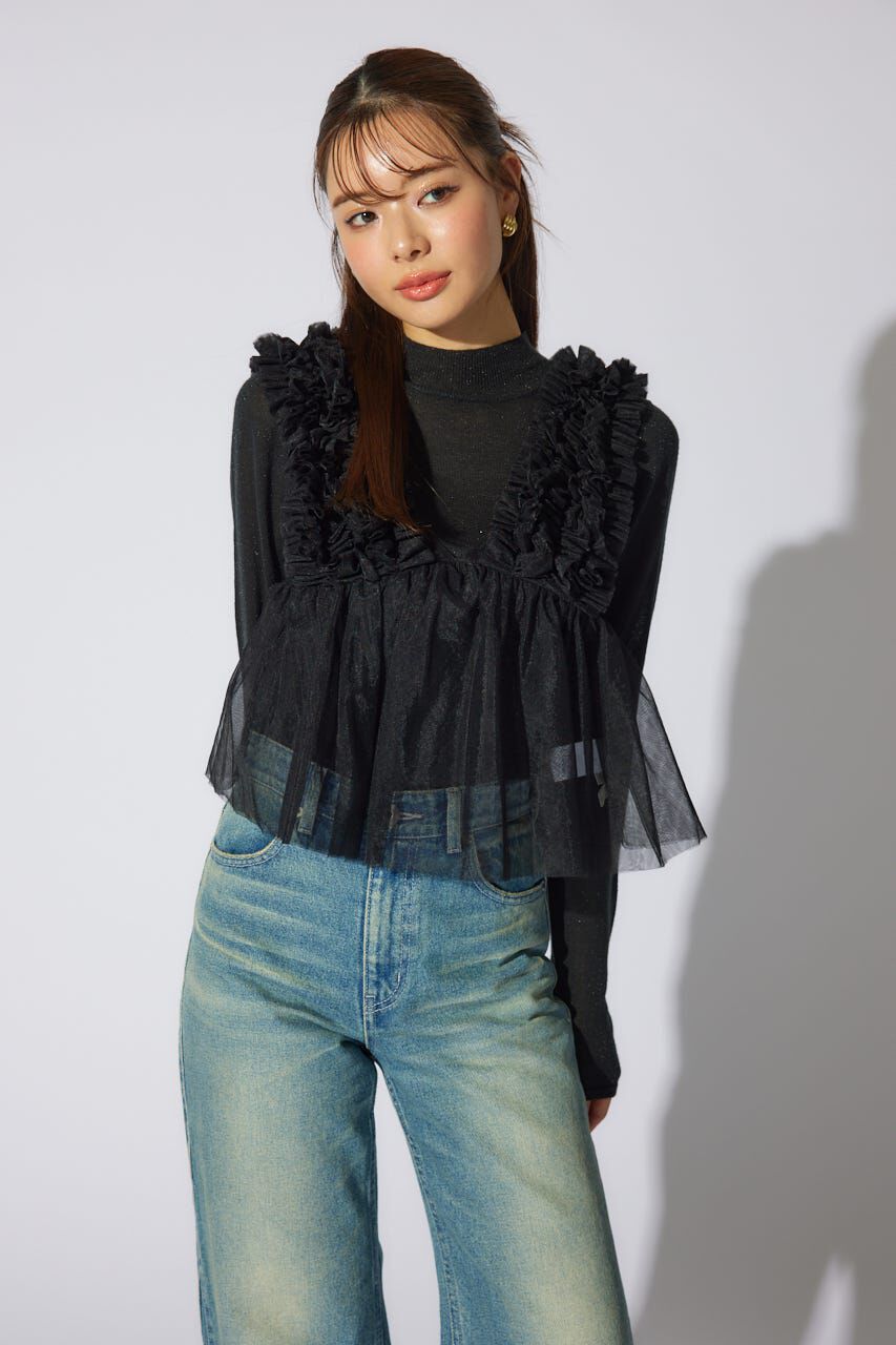 rienda「ボリュームチュールペプラムブラウス」|シャツ・ブラウス|