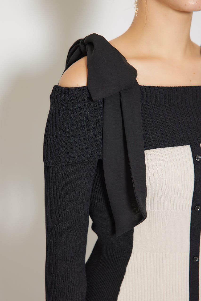 rienda「バイカラーオフショルリボンニットミニワンピース」|ワンピース|