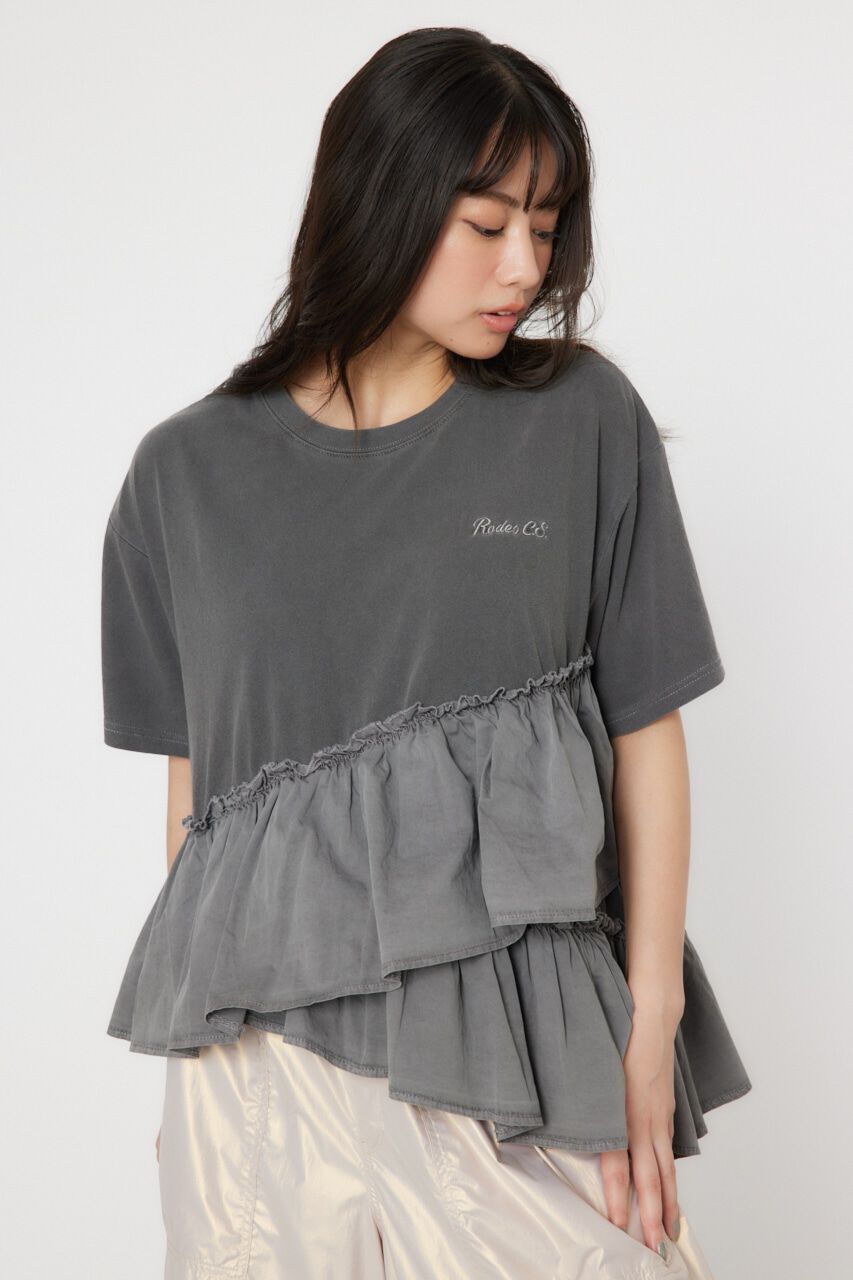 RODEO CROWNS「ピグメントフリルドッキングトップス」|Tシャツ・カットソー|BLK