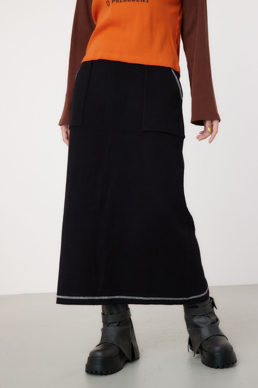 RODEO CROWNS「スウェットライクカラーステッチニットスカート」|その他|BLK