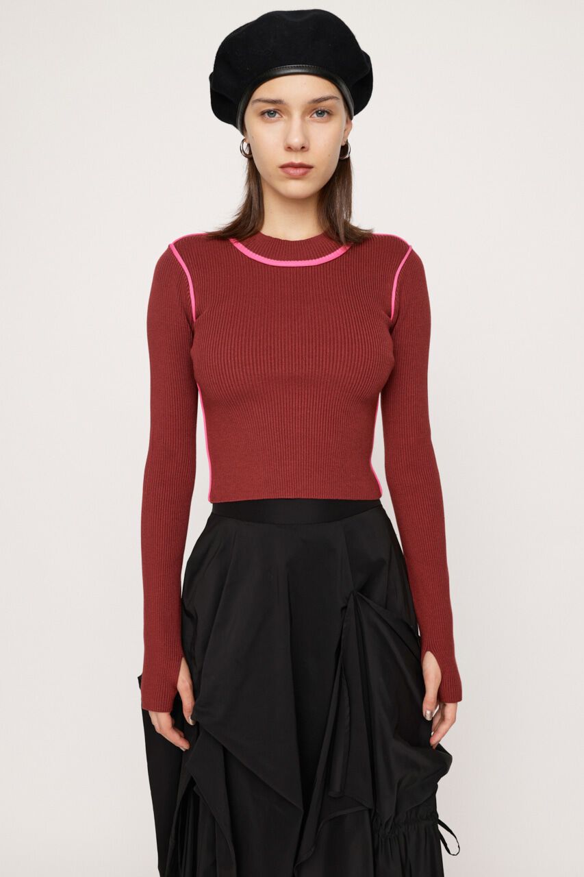 SLY「SEAM COLOR CROP RIB トップス」|ニット・セーター|D/RED3