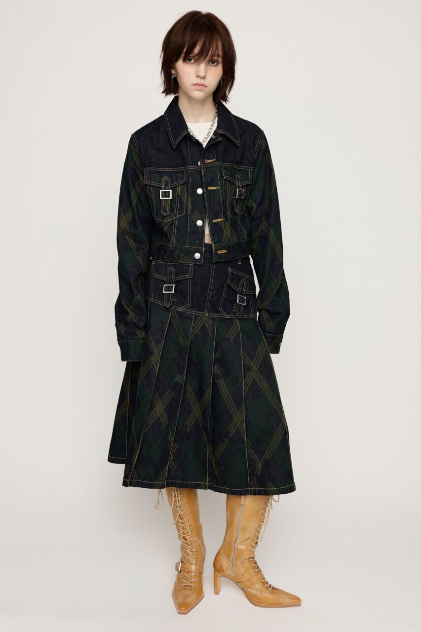 SLY「PRINT CHECK COMPACT DENIM ジャケット」|デニムジャケット|