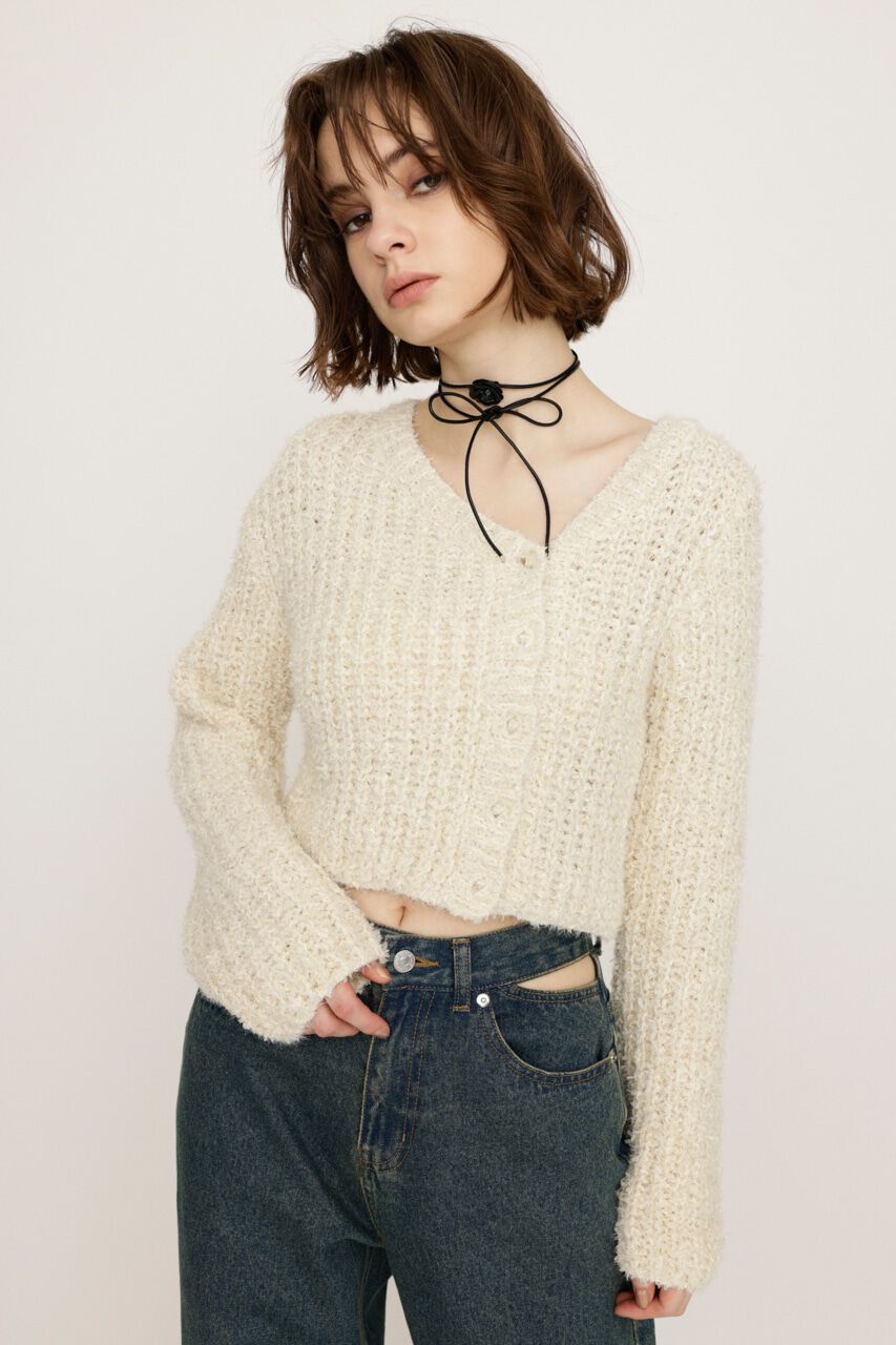 SLY「TAPE YARN SLANT NECK カーディガン」|ニット・セーター|