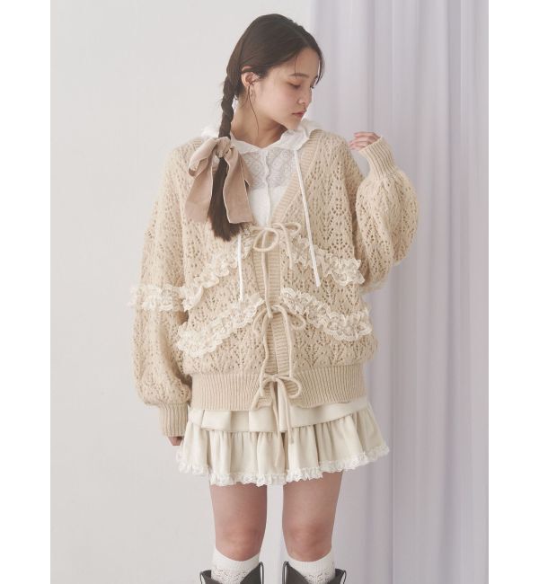 merry jenny「透かし編みフリルニットカーディガン」|カーディガン|