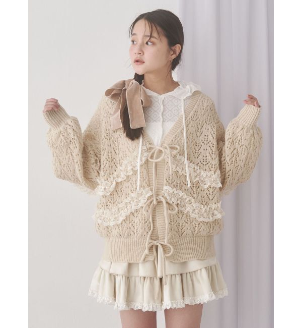 merry jenny「透かし編みフリルニットカーディガン」|カーディガン|