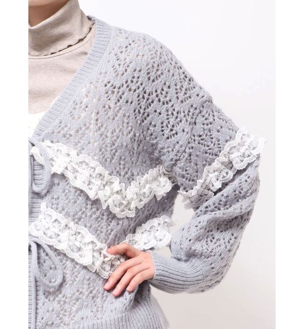 merry jenny「透かし編みフリルニットカーディガン」|カーディガン|