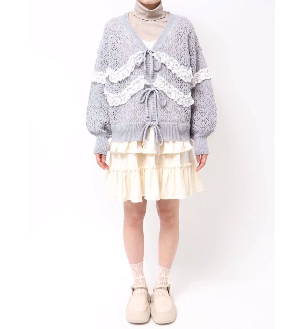 merry jenny「透かし編みフリルニットカーディガン」|カーディガン|