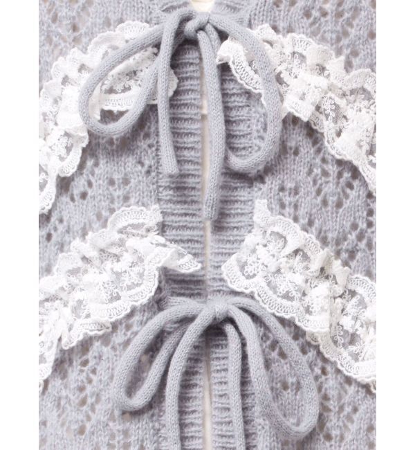 merry jenny「透かし編みフリルニットカーディガン」|カーディガン|